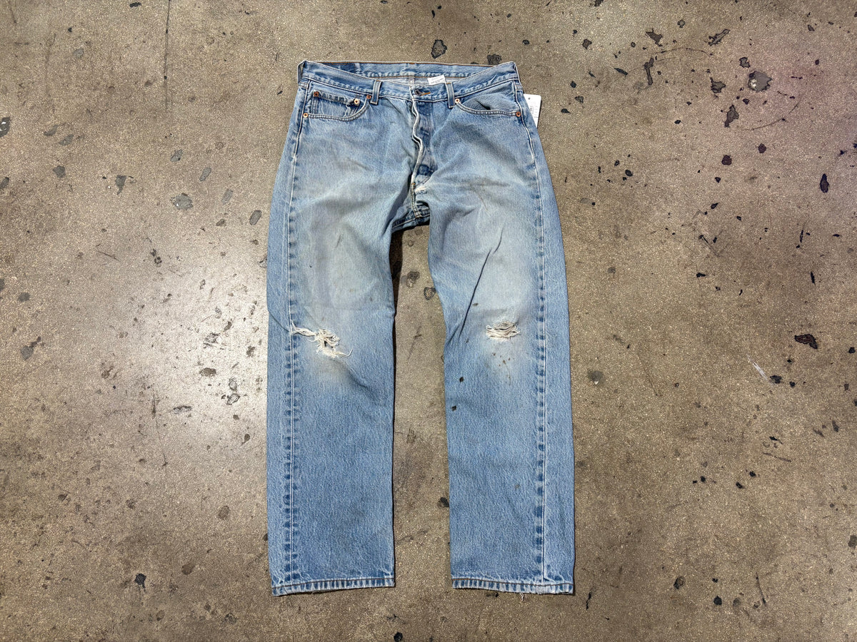 Levis 501xx Distressed Jeans - Light Wash Size 36 x 33