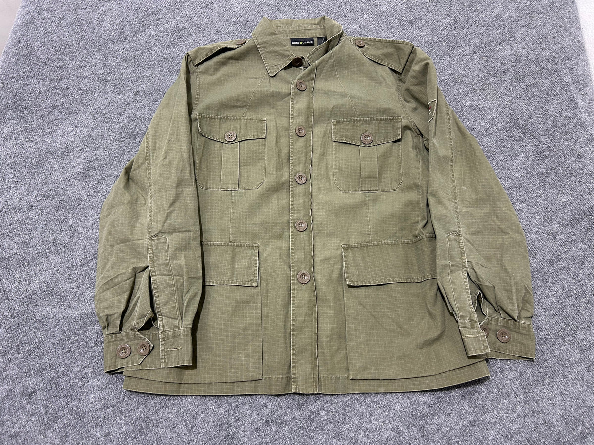 DKNY Military Style Button Up Shirt - Green Size XL