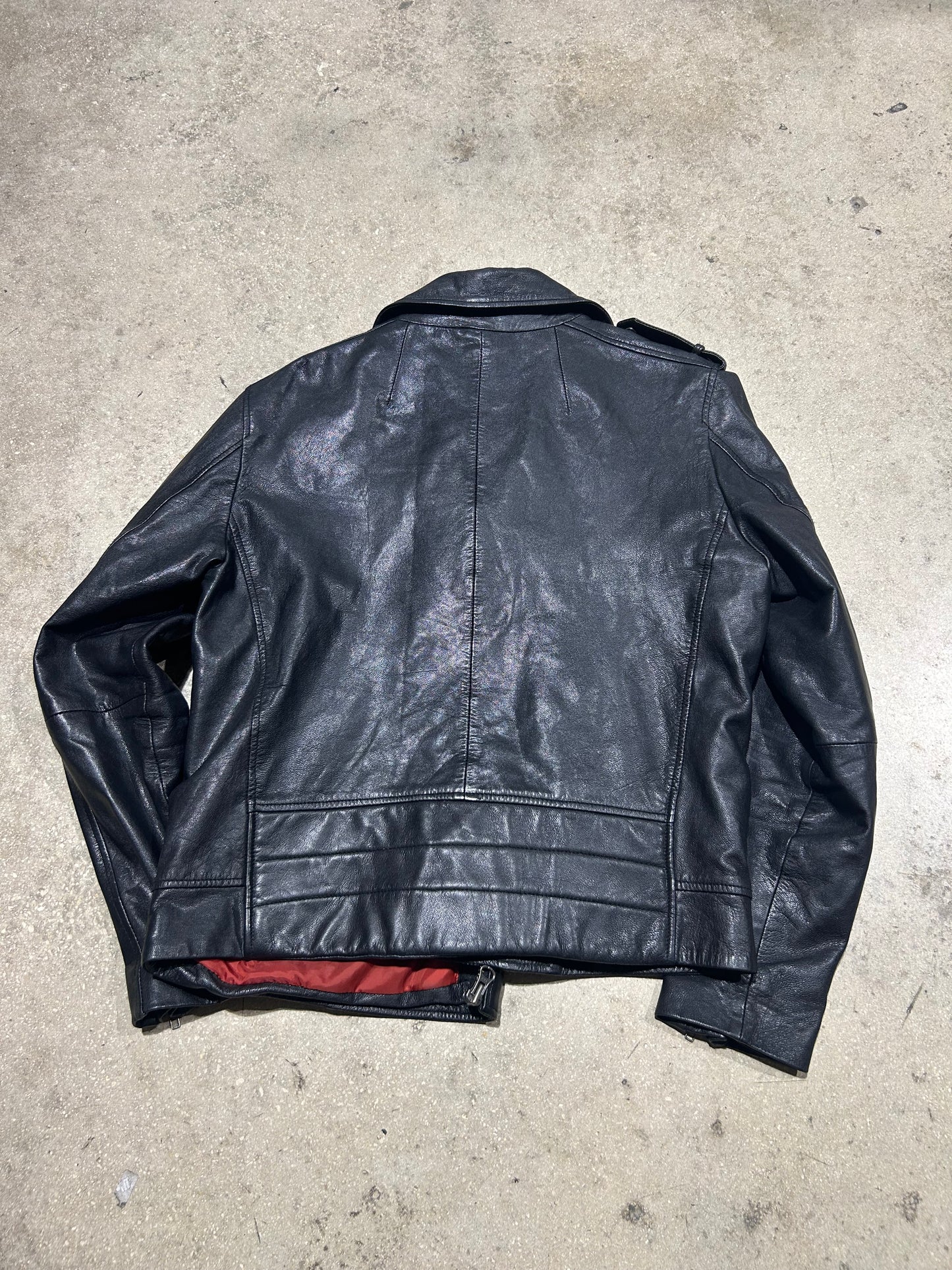 Topman Moto Leather Jacket - Black Size Large