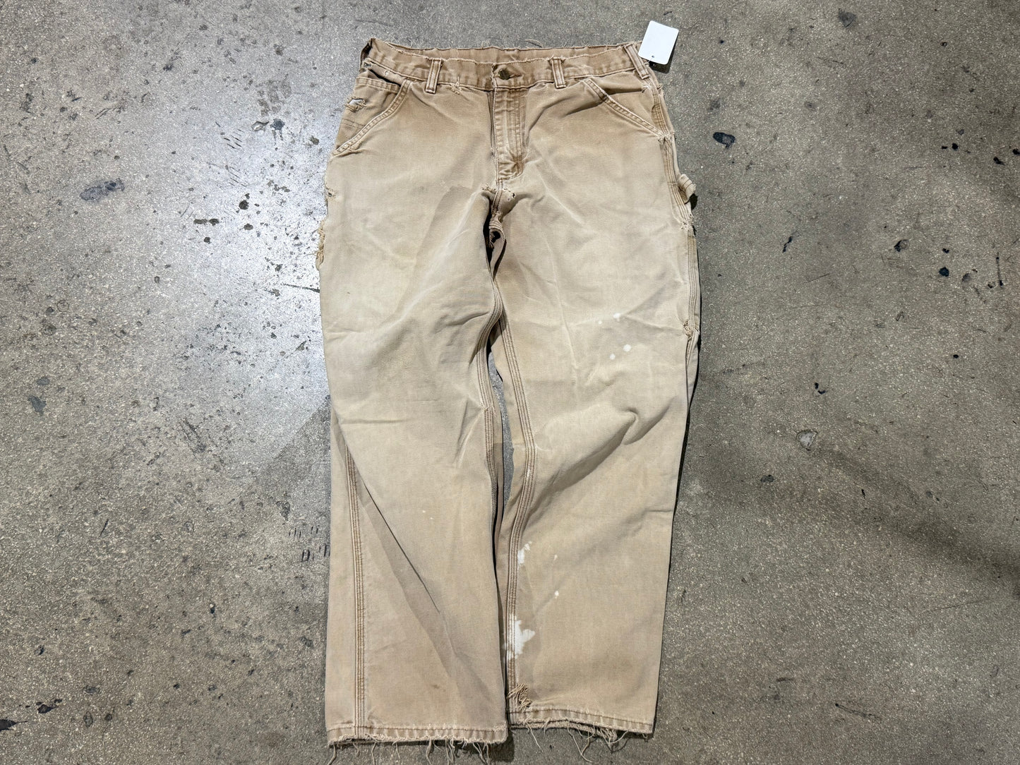 Distressed Carhartt Carpenter Pants - Faded Khaki Size 32x30