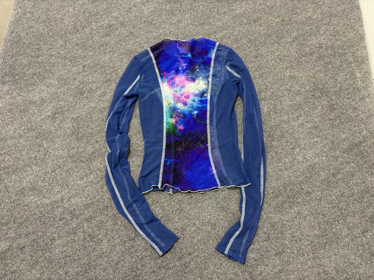 Versace Jeans Couture Sheer Galaxy Top - Blue Size Small