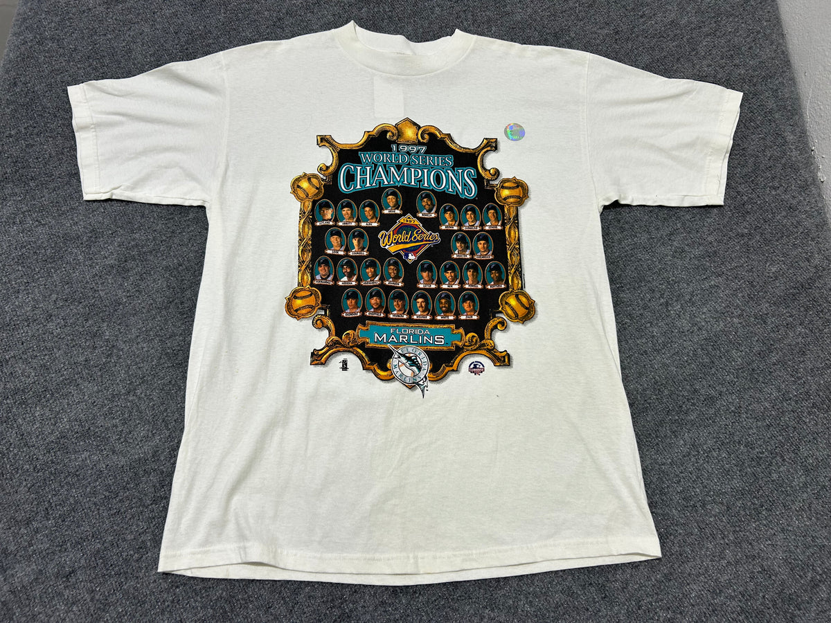 1997 Florida Marlins Roster Portrait Tee - White Size Large