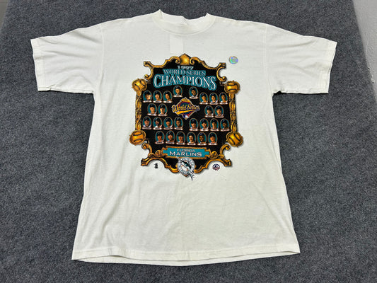 1997 Florida Marlins Roster Portrait Tee - White Size Large