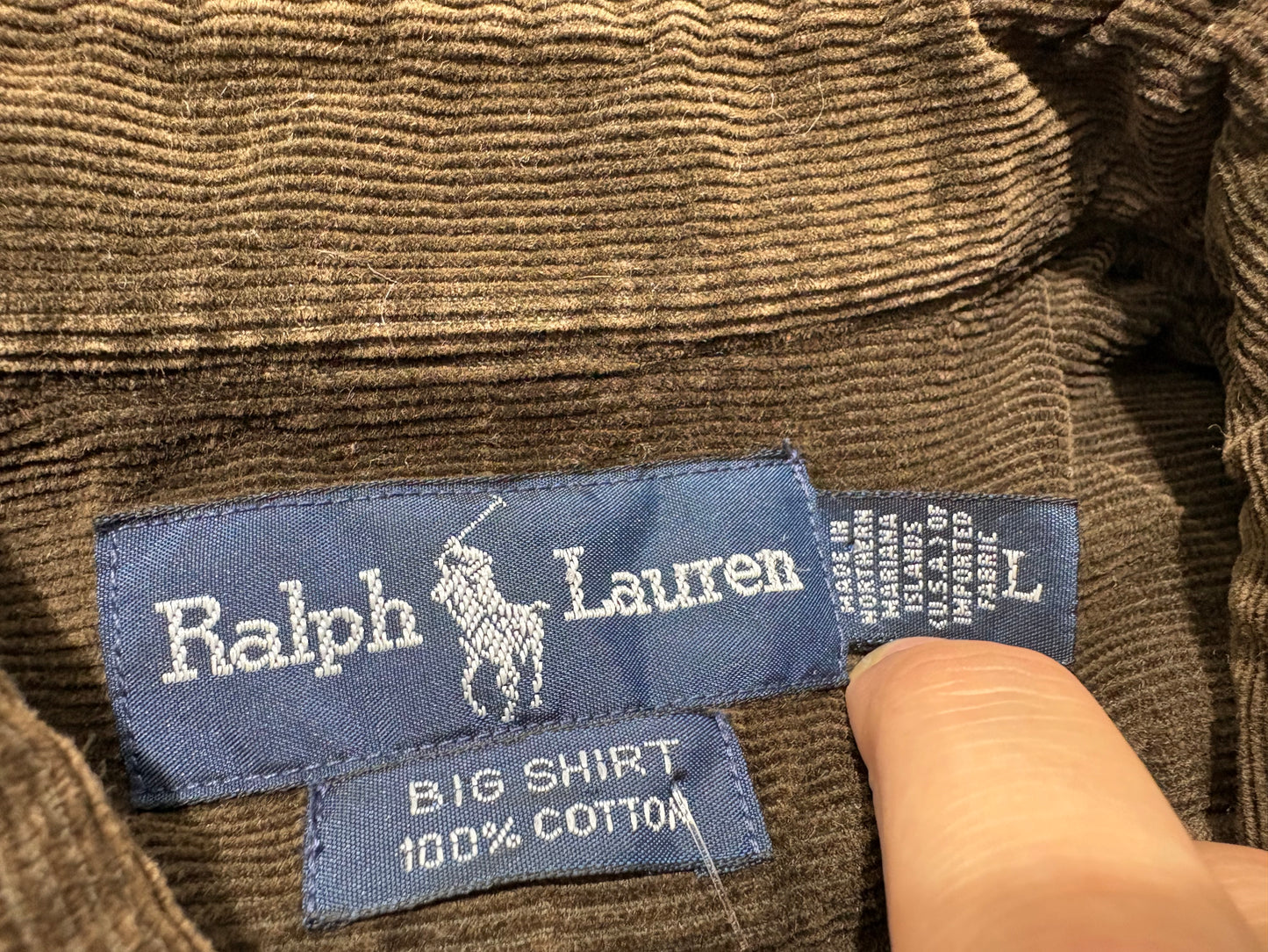 Ralph Lauren Corduroy Long Sleeve Button Shirt - Brown Size Large