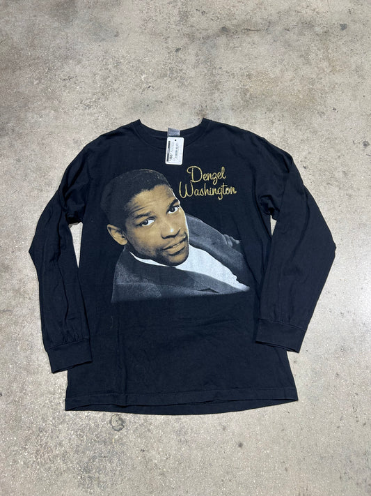Denzel Washington Rap Long Sleeve Tee - Black Size Medium