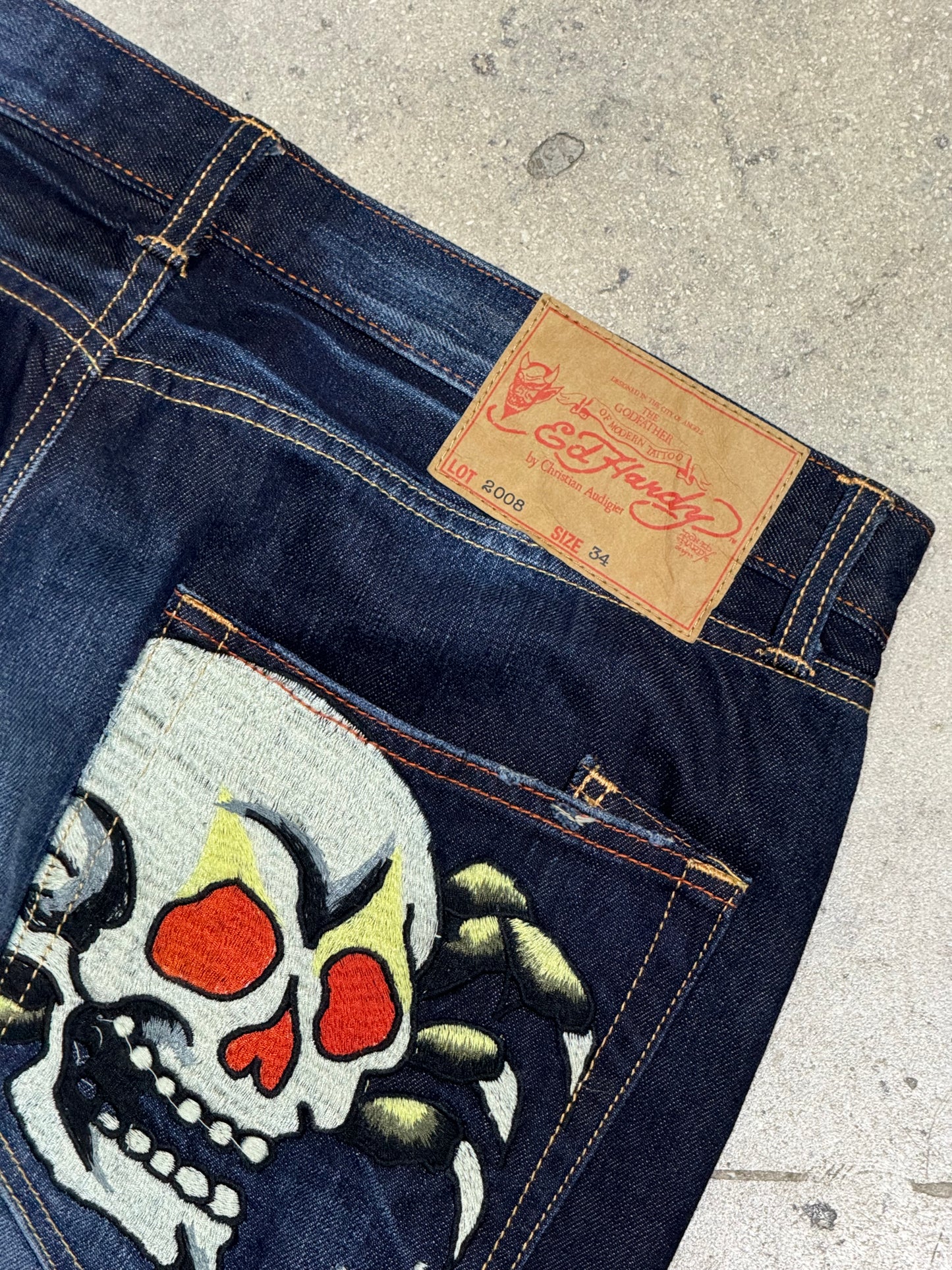 Ed Hardy Skull Pocket Denim - Blue Size 34x32