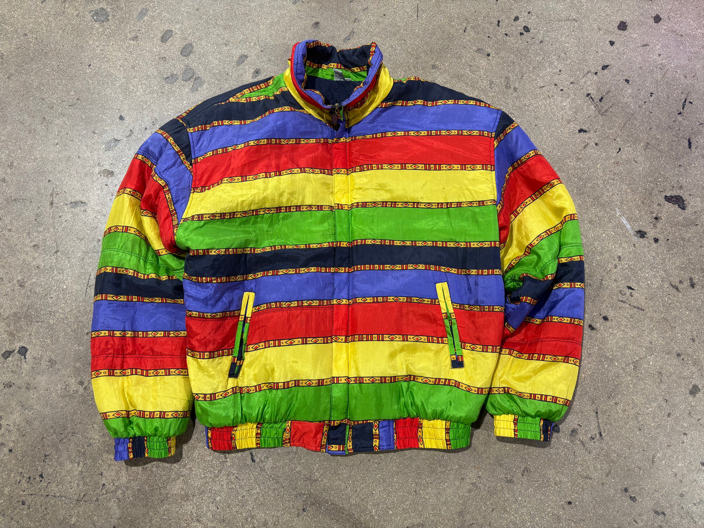 80s Silk Color blocked Bomber Jacket - Multicolor Size XL