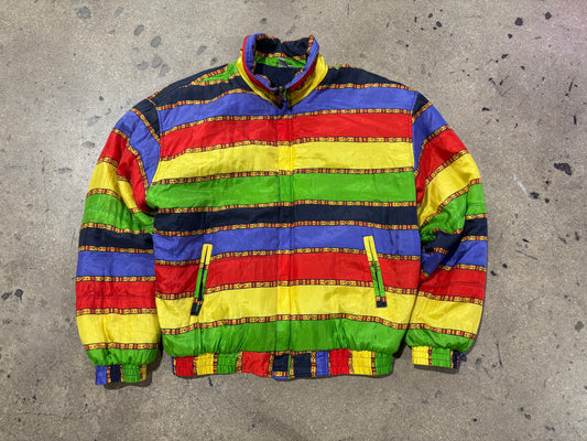 80s Silk Color blocked Bomber Jacket - Multicolor Size XL