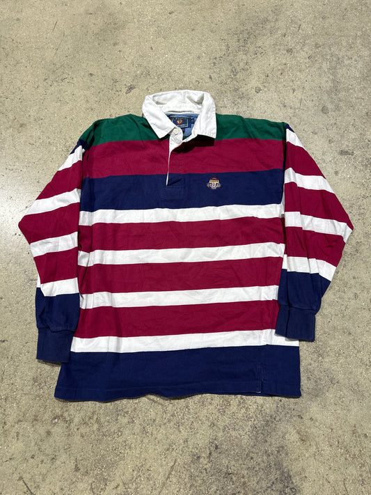 Chaps Ralph Lauren Striped L/S Polo - Burgundy/Green/Navy Size XL