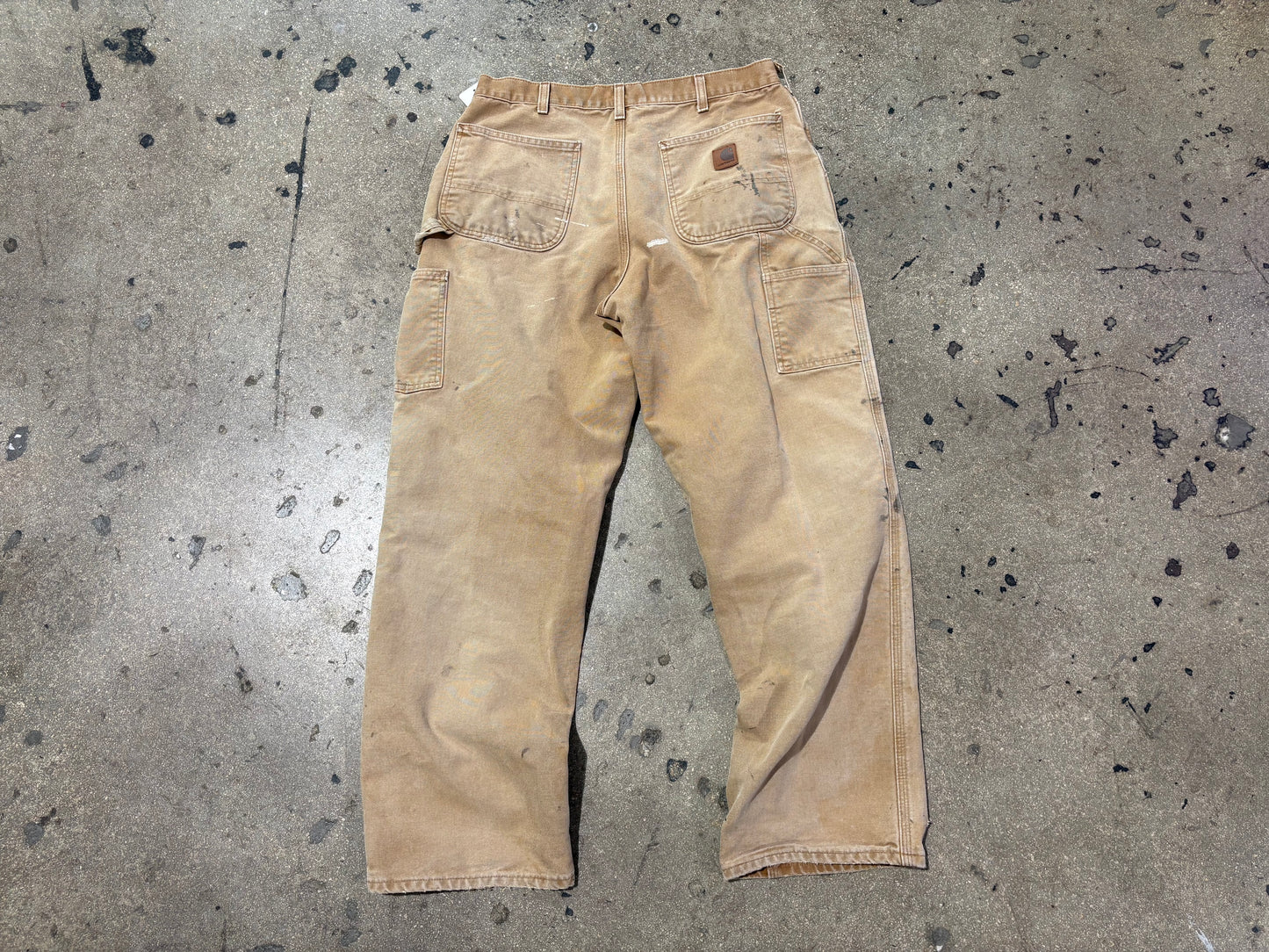 Distressed Carhartt Painted Work Pants - Khaki Size 34 x 32