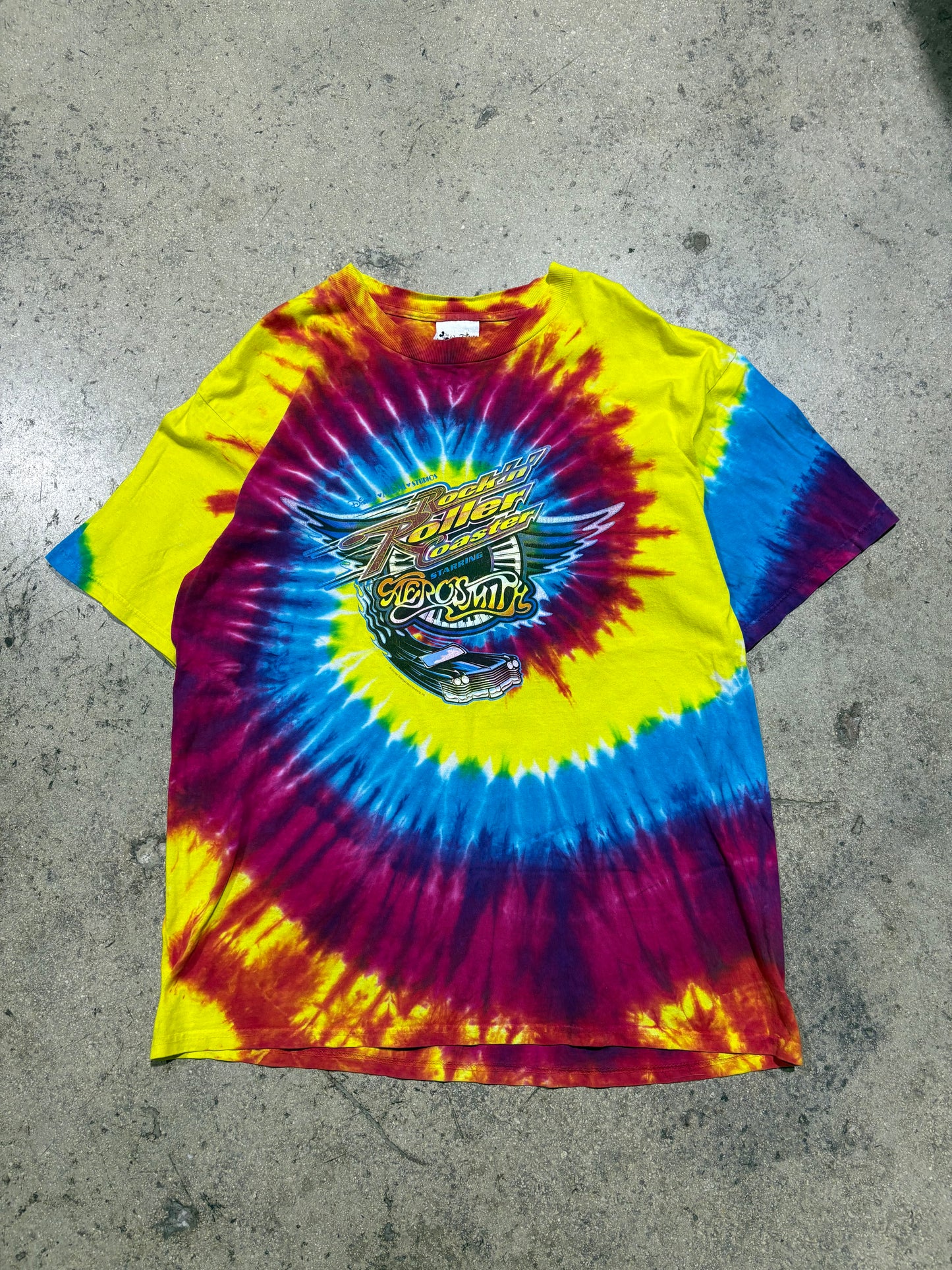 Disney Rockin' Roller Coaster Aerosmith Tee - Tie Dye Size XL (24x29.5)