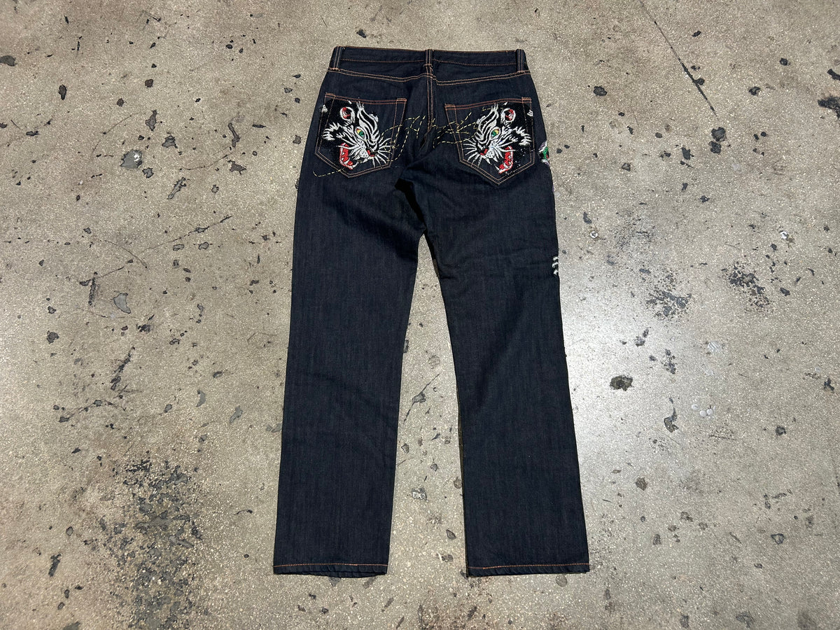 Ed Hardy Rhinestone Panther Denim Jeans - Dark Wash Size 34