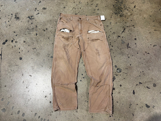 Distressed / Thrashed Carhartt Double Knee Pants - Khaki Size 36 x 30