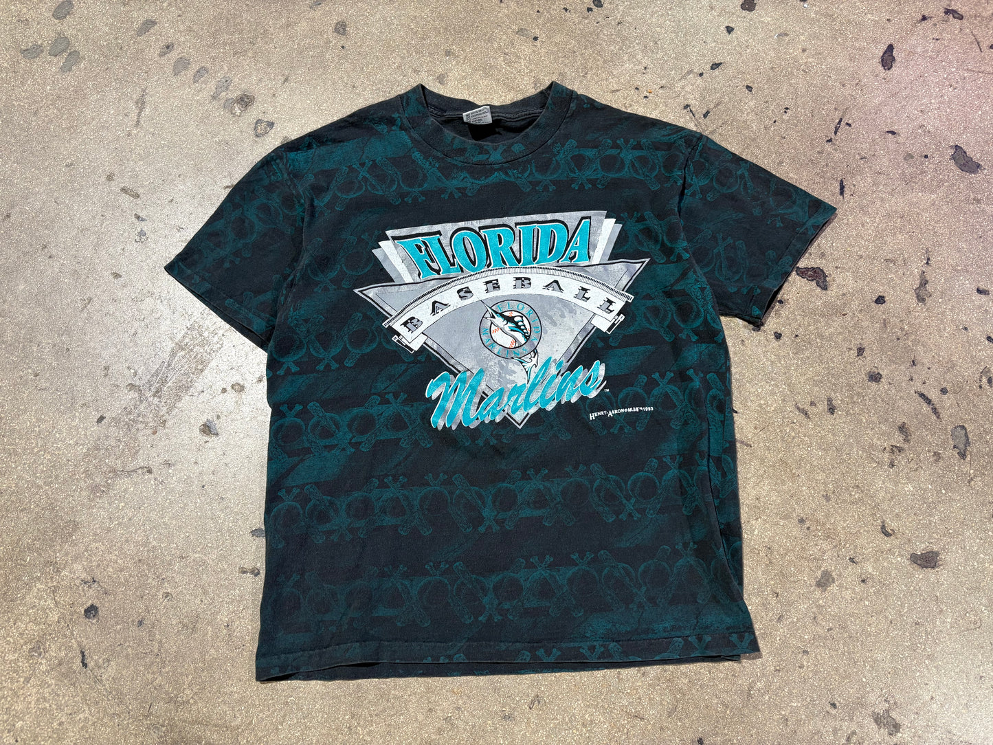 1993 Florida Marlins AOP Tee - Black / Teal Size Large