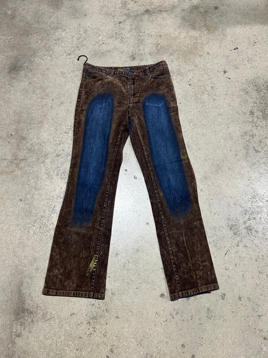 Womens Route 66 Suede Jeans - Brown/Blue Size 10