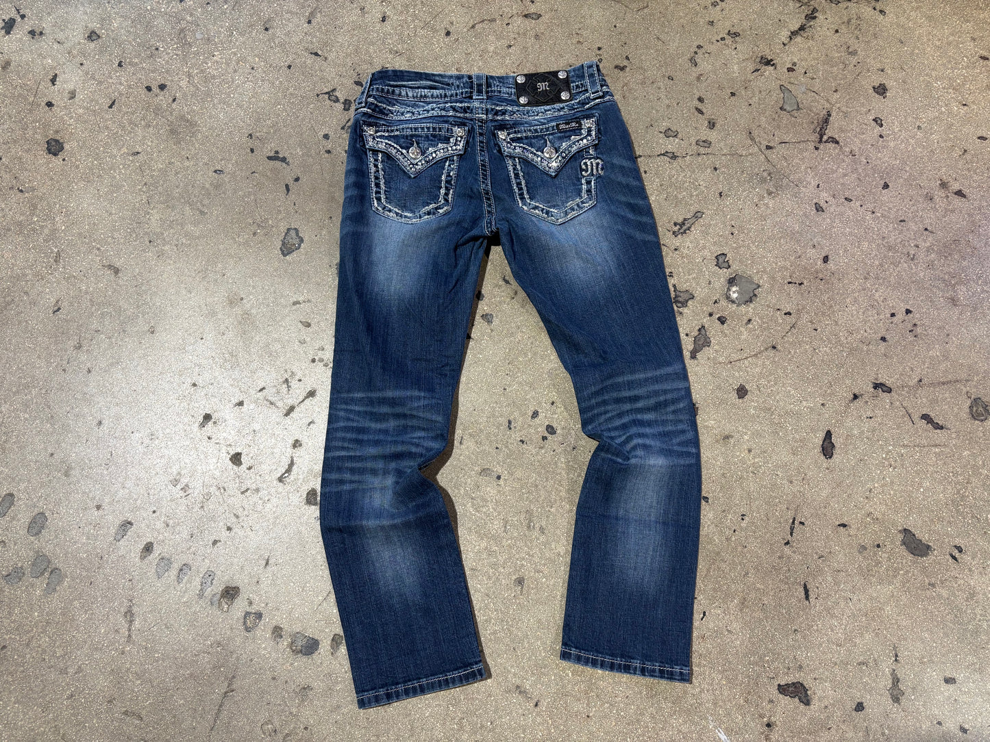 Miss Me Feather Stitch Easy Cropped Mid Rise Jeans  - Blue Size 26