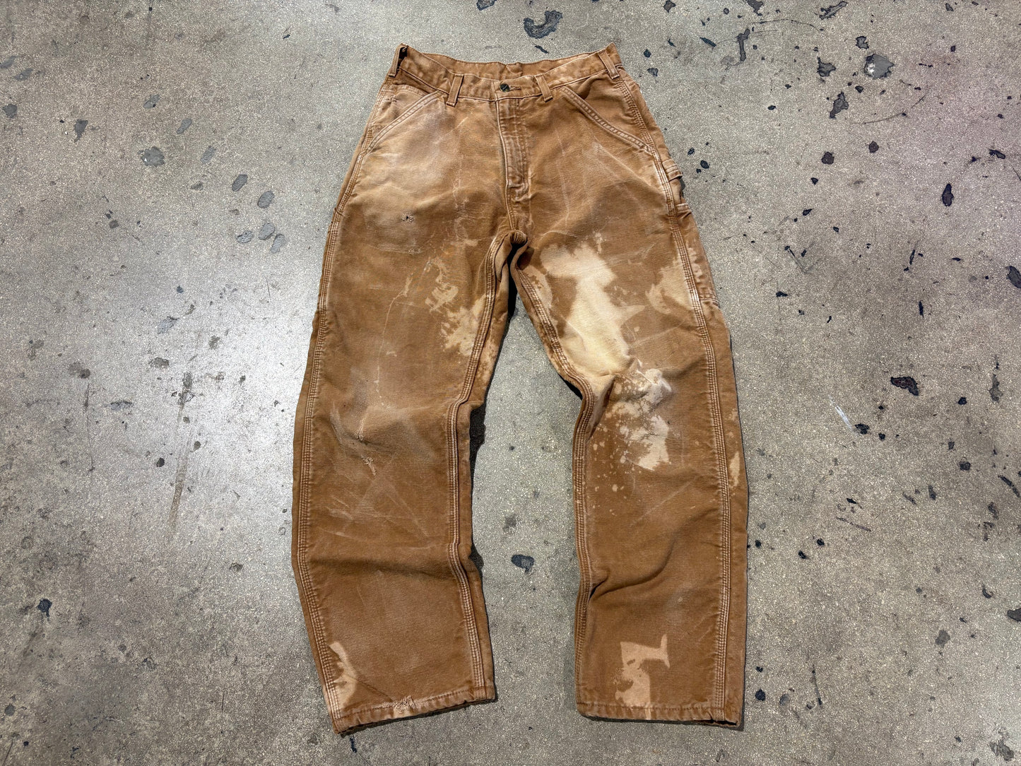 Bleached Dyed Carhartt Carpenter Pants - Khaki Size 30 x 30