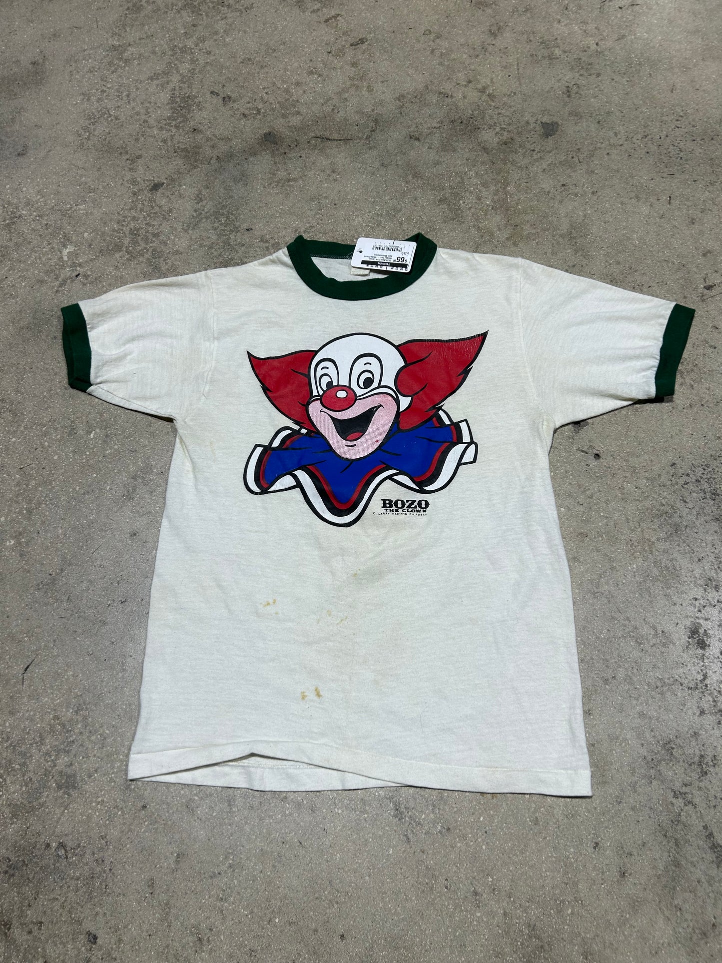 1978 Bozo The Clown Ringer Tee - White/Green Size Medium