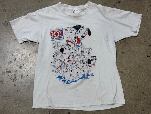 Distressed 90s Disney 101 Dalmations Tee - White Size Large
