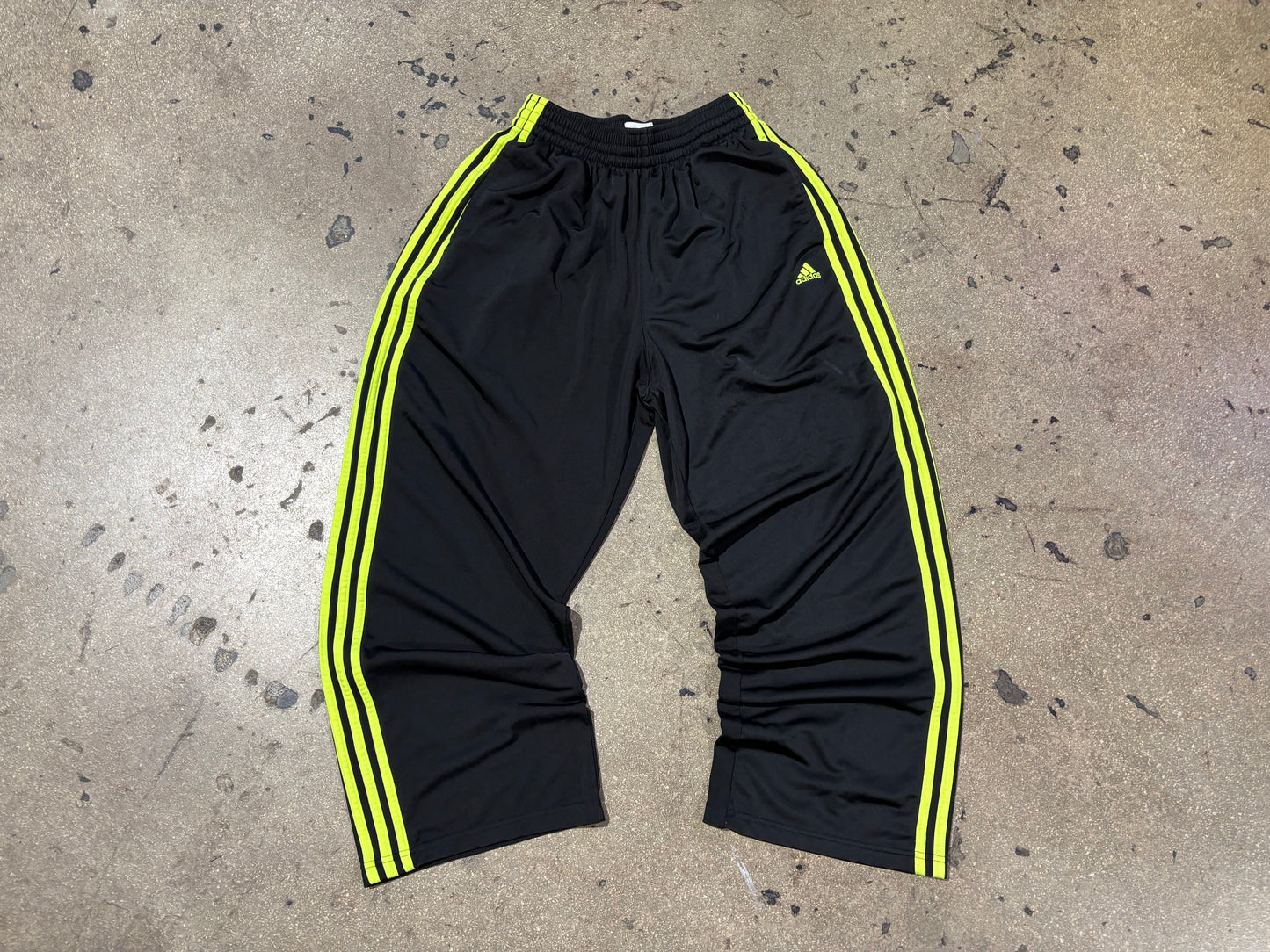Adidas Baggy Track Pants - Black/Neon Size Medium