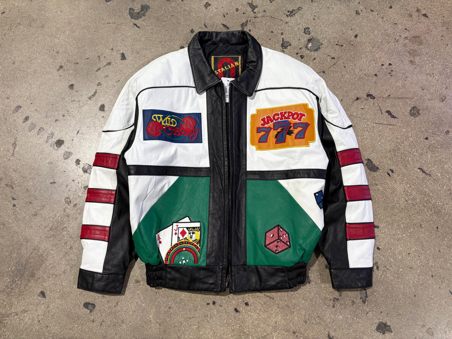 Stalian Casino Jackpot Leather Jacket - Black/White Size Large