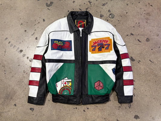 Stalian Casino Jackpot Leather Jacket - Black/White Size Large