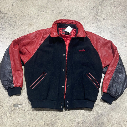 Diadora Soccer Leather Jacket - Black/Red Size Large