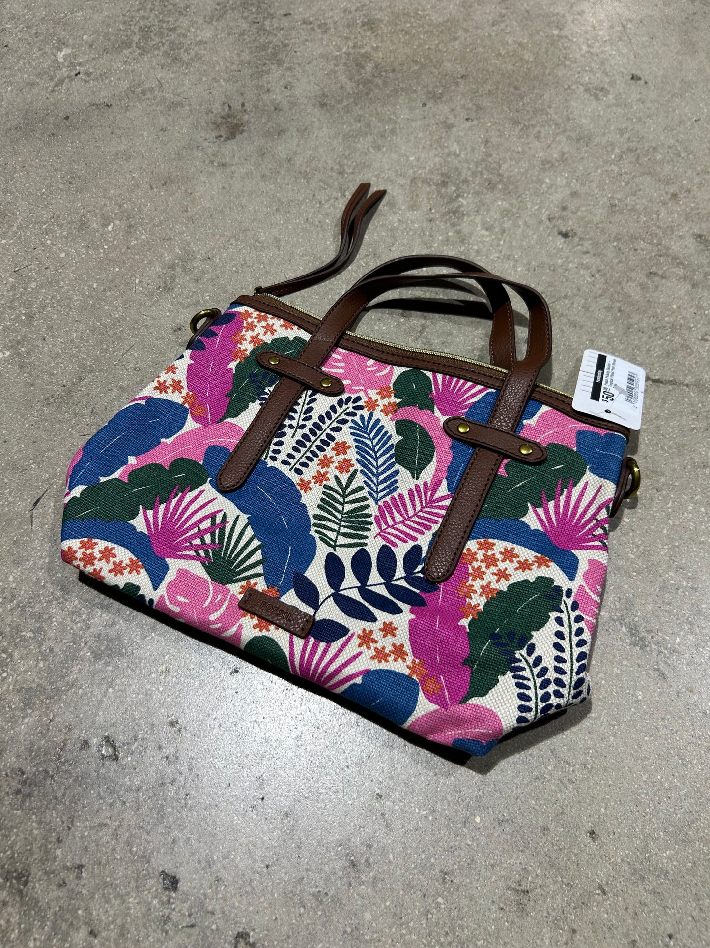 Fossil Felicity Satchel - Tropical Floral Print/ Brown Trim