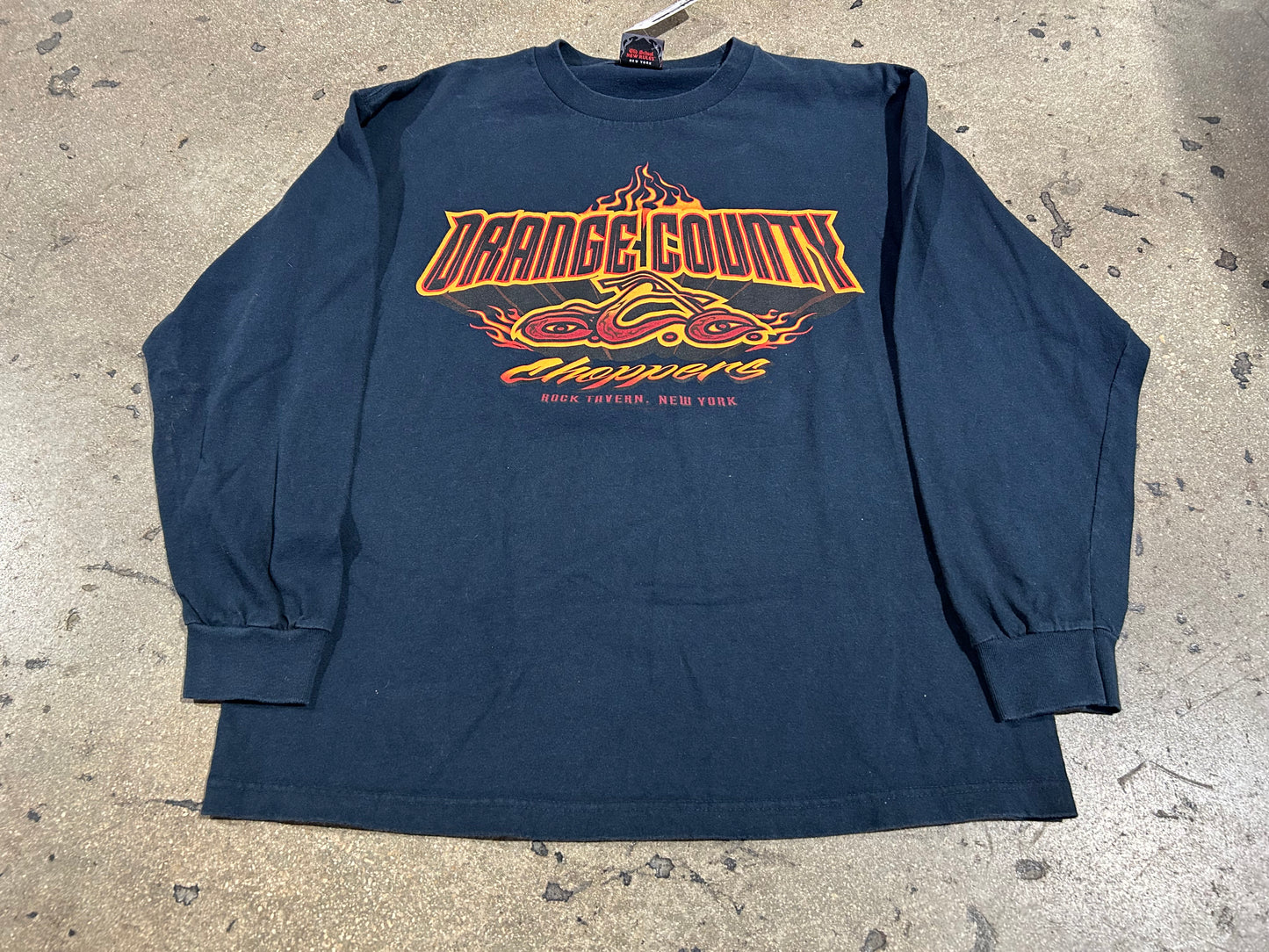 Orange County Choppers Flame Logo Long Sleeve Tee - Black/Orange Size Large