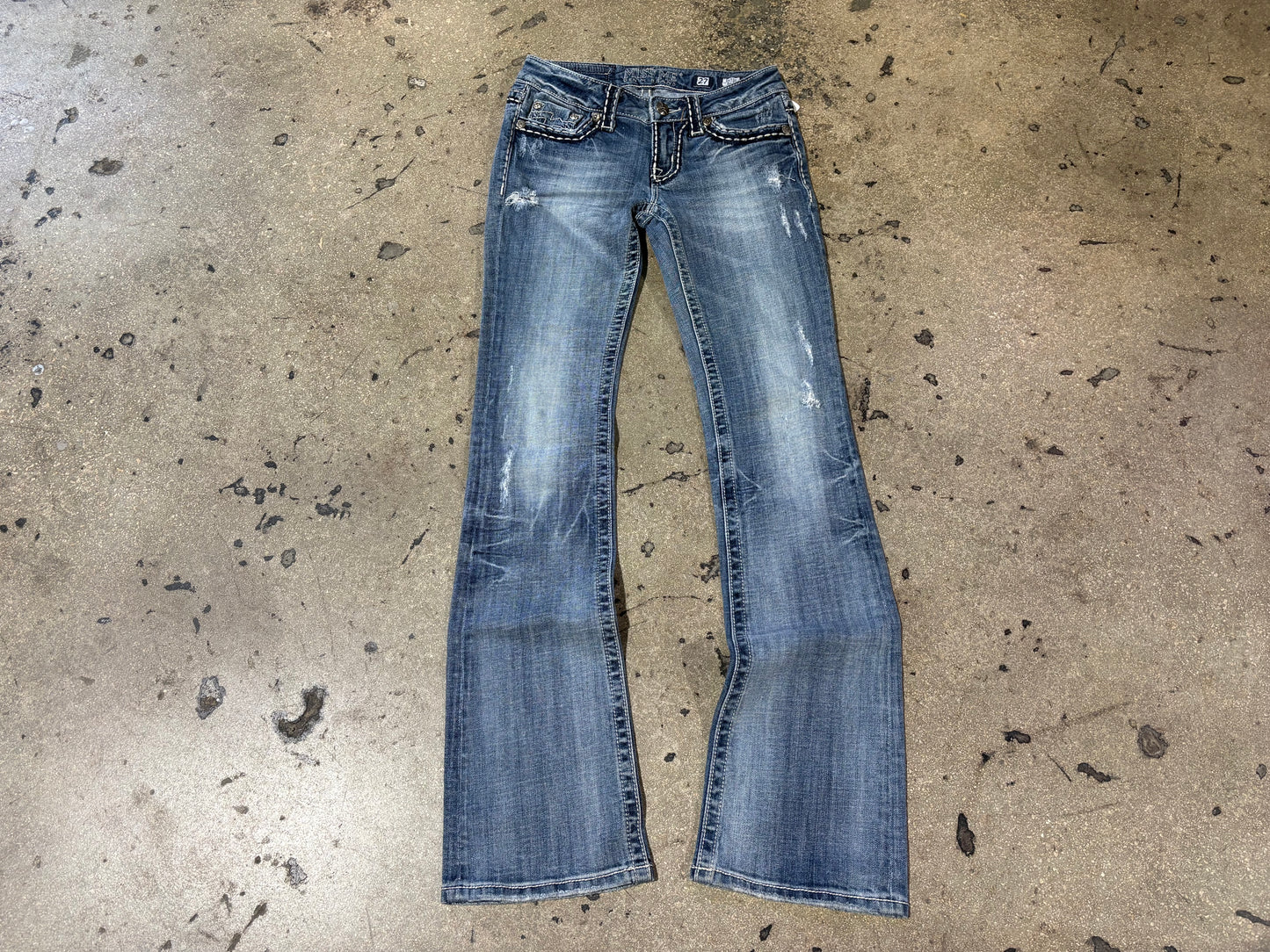 Miss Me Irene Embellished Flap Pockets Bootcut Jeans - Light Blue Size 27