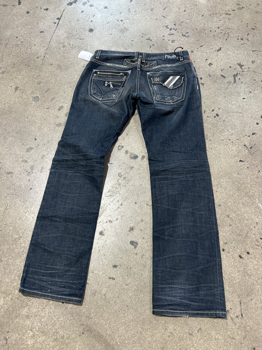 Robin's Jean Studded Back Pocket Denim - Blue Size 36x34