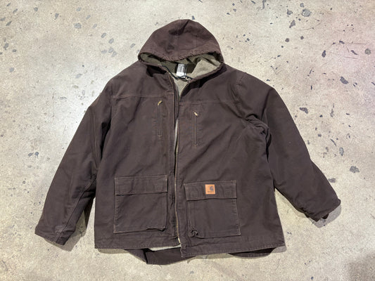 Carhartt Sherpa Lined Hooded Jacket - Dark Brown Size 3XL