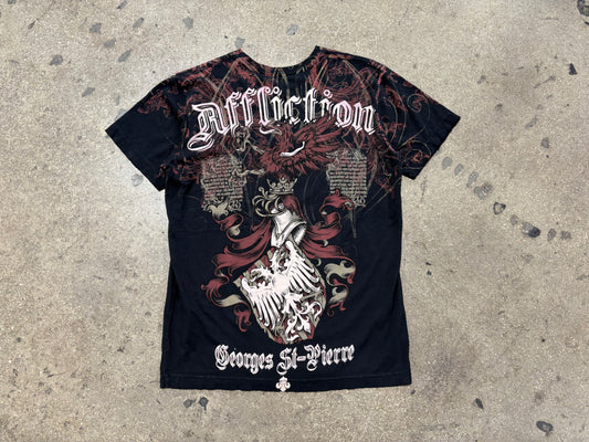Affliction Rush Eagle AOP Tee - Black/Maroon Size Small