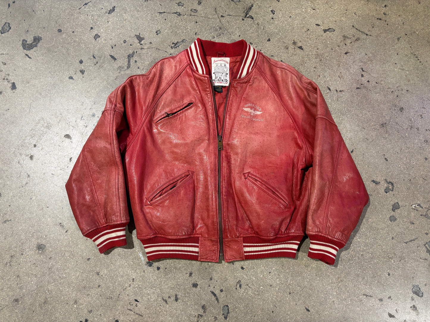 Avirex USA Leather Varsity Jacket - Red Size Medium