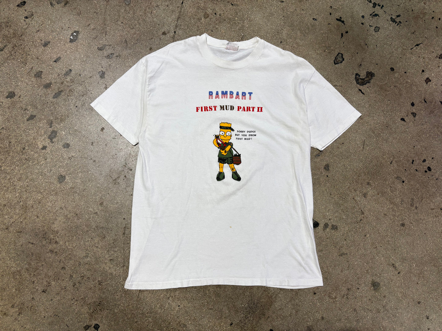 Rambart First Mud Part 2 Parody Tee - White Size XL