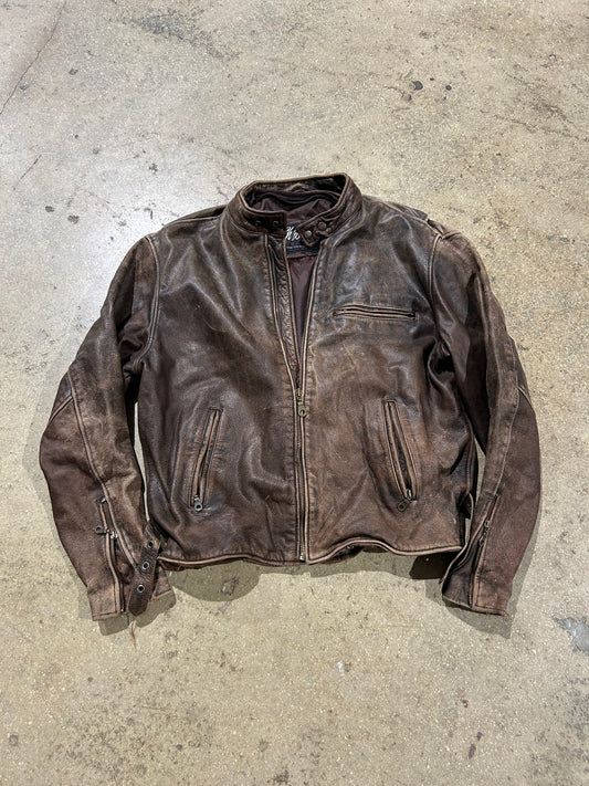 Super Heavy Leather Bomber Jacket - Brown Size Large