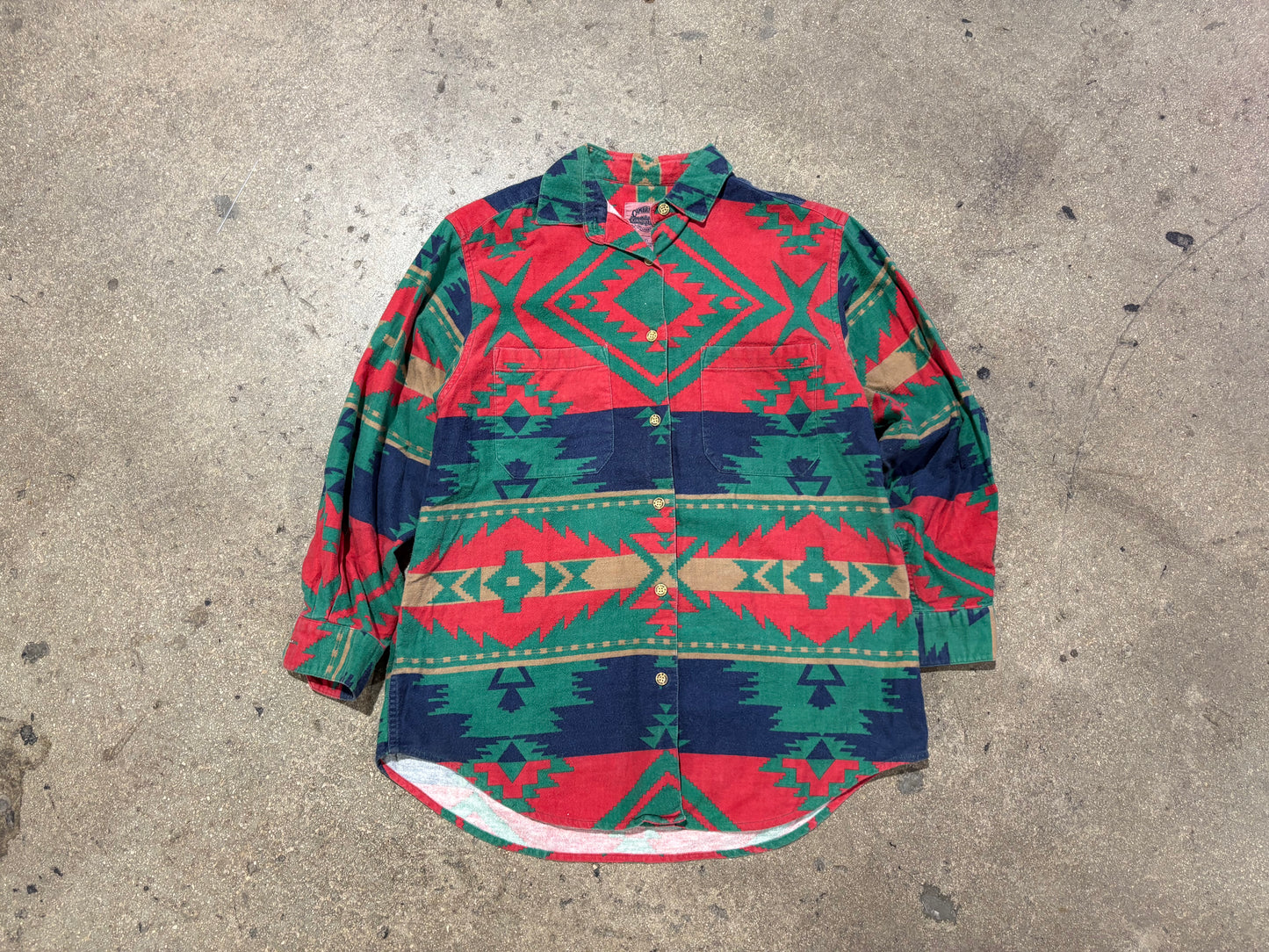 Cambridge Country Store Navaho Flannel Shirt - Green /Red Size Small