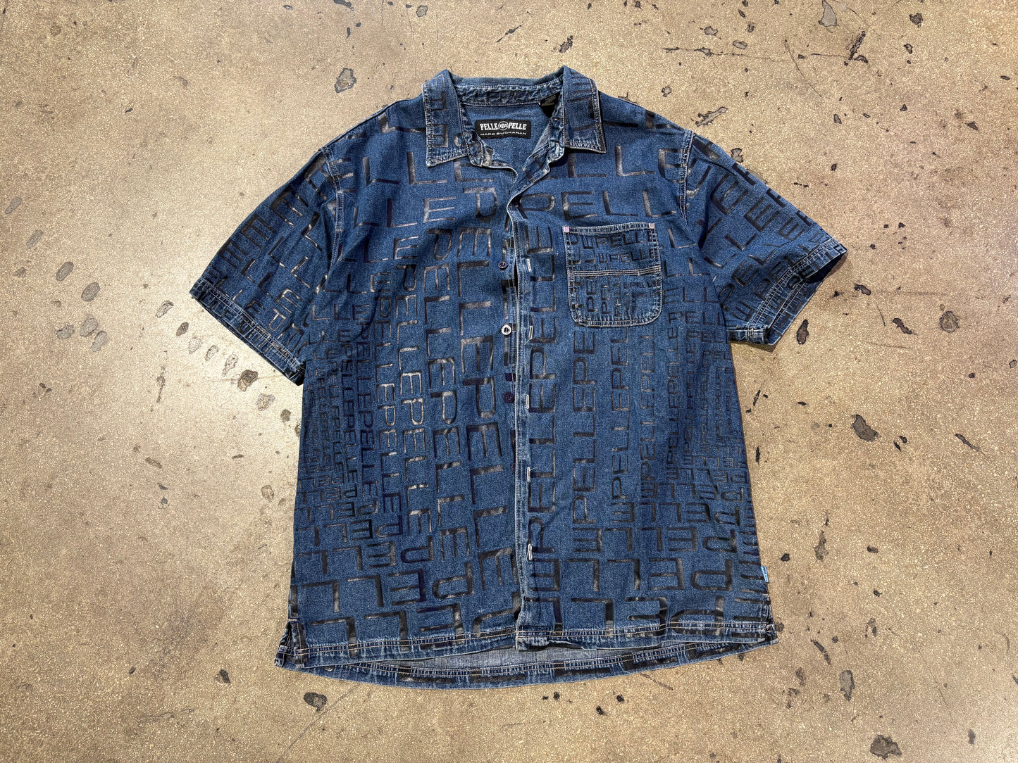 Pelle Pelle Denim Button Up AOP Shirt - Blue Size XL