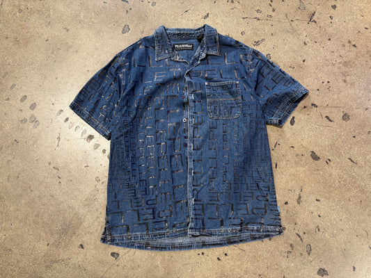 Pelle Pelle Denim Button Up AOP Shirt - Blue Size XL