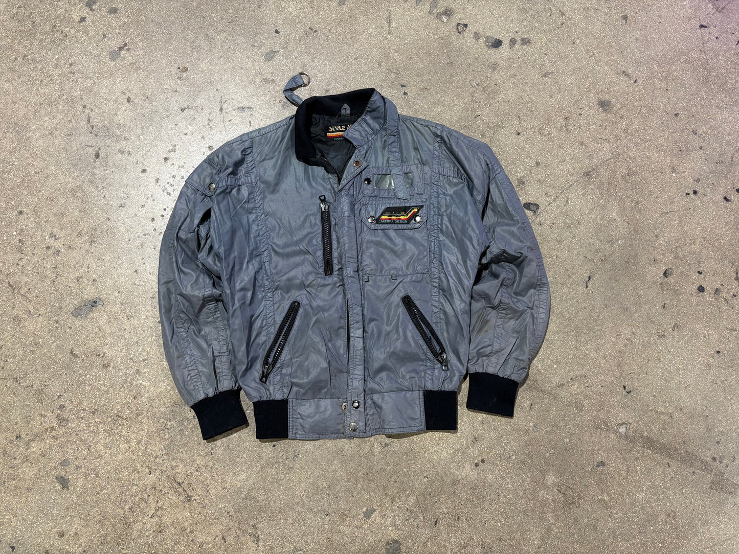 Style Auto Zip Up Patches Jacket - Grey Size Small