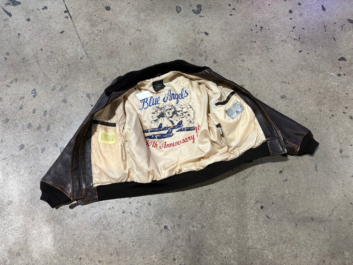 Avirex Type G1 Blue Angels Leather Jacket - Brown Size Small