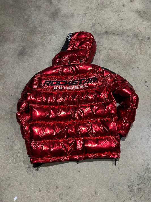 Rockstar Original Shiny LOX Puffer Jacket - Metallic Red Size Large