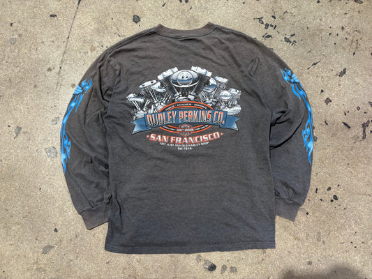 Harley Davidson Blue Flame Longsleeve Tee - Grey Size Medium