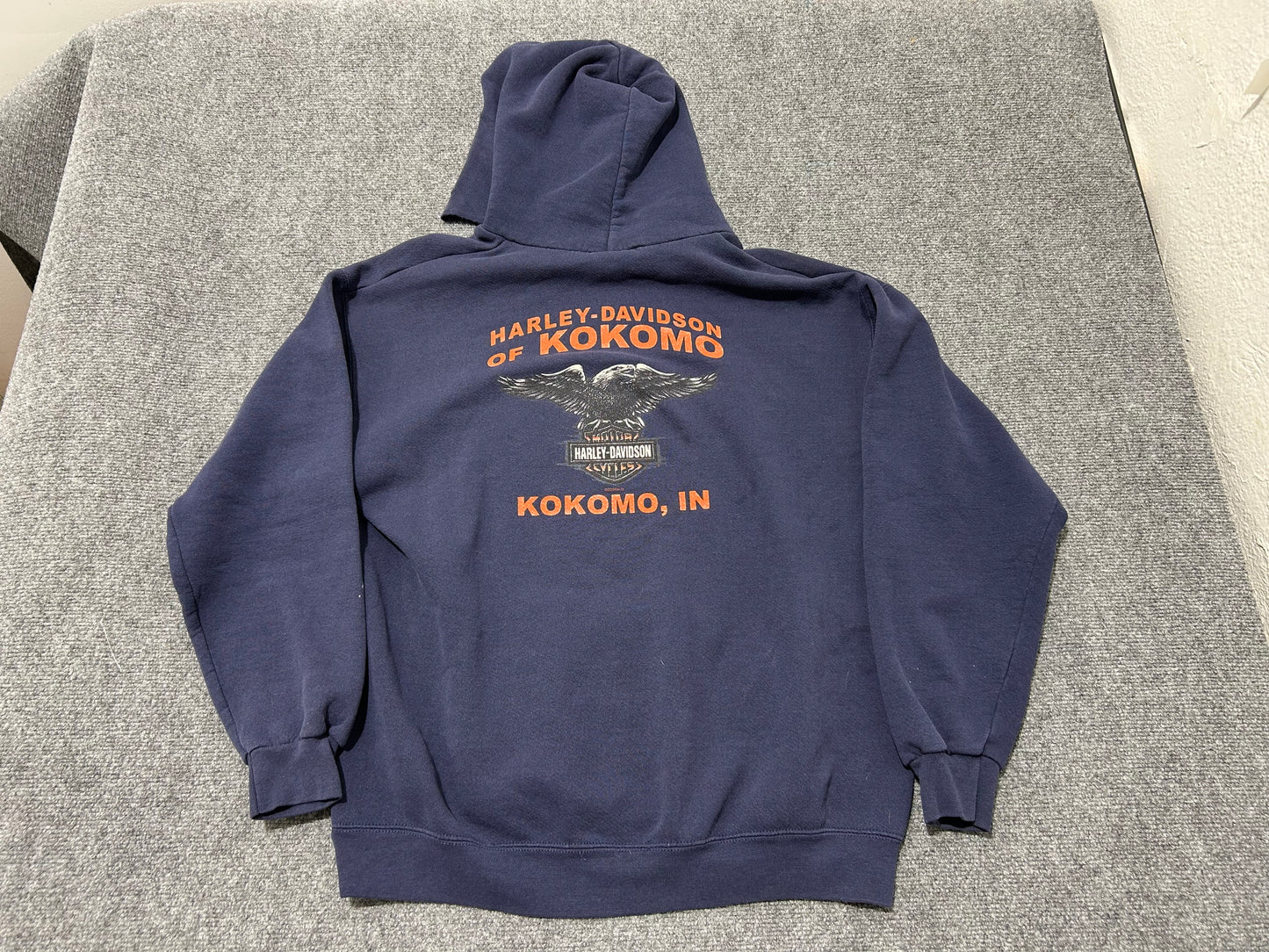 2004 Harley Davidson Of Kokomo Hoodie - Navy Size Large