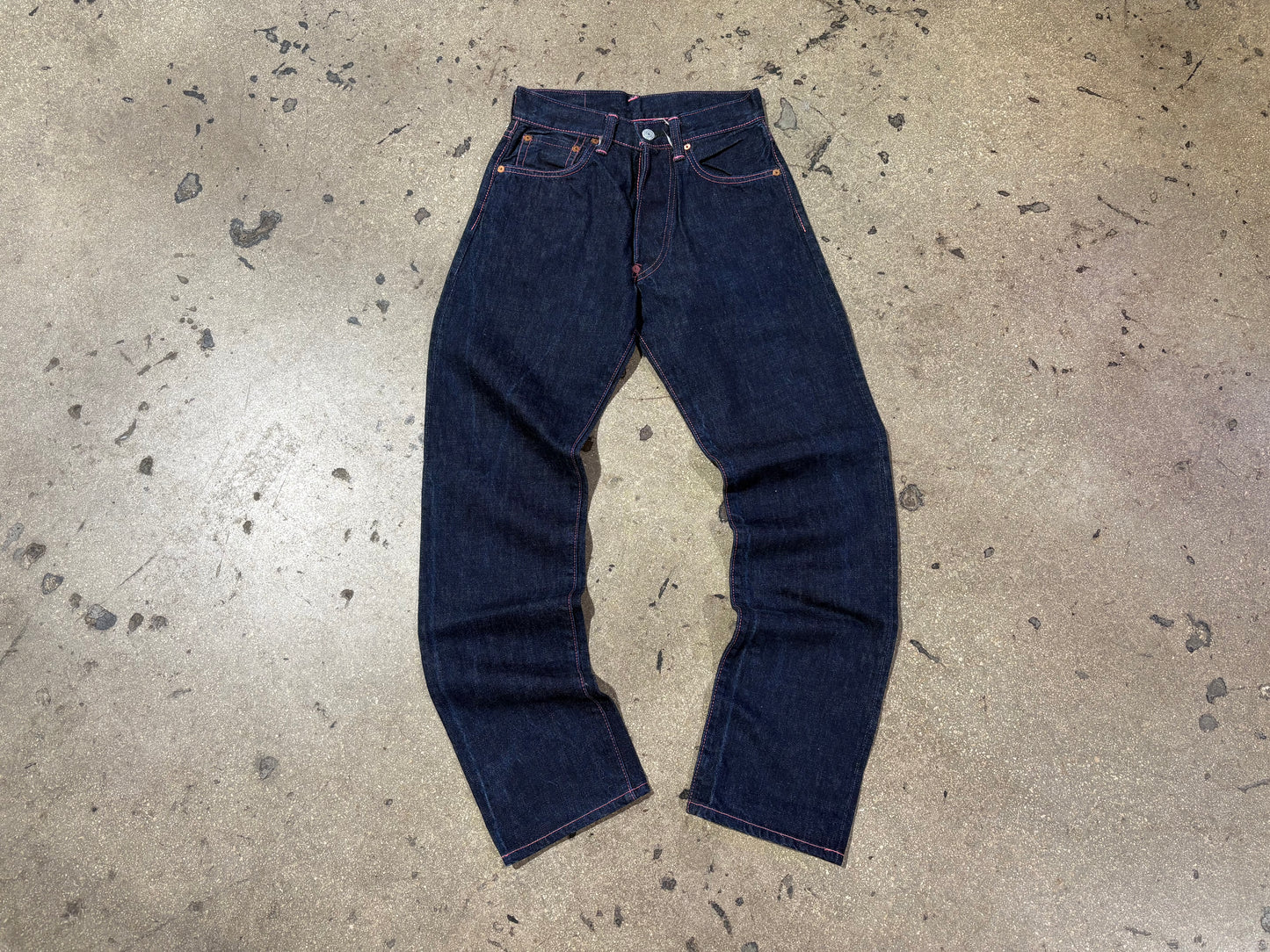 Womens Evisu Back Pocket Hit Selvedge Denim Jeans - Blue / Pink Size 25