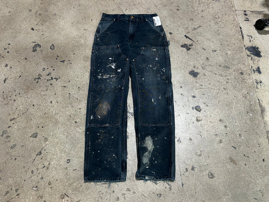 Paint Splattered Carhartt Double Knee Pants - Black Size 32x34