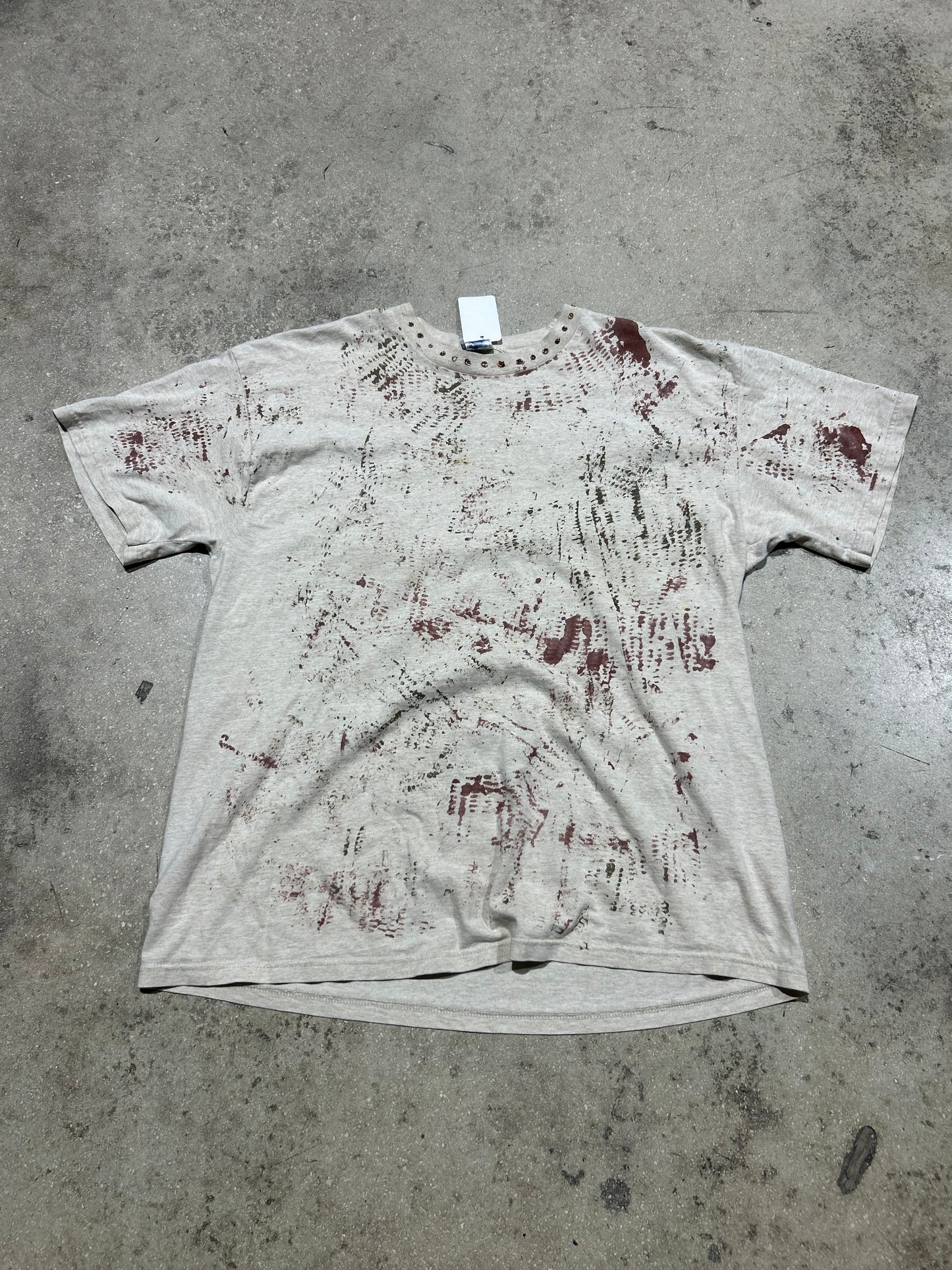 Rhinestone Neck Tee - Biege Size XL(con)