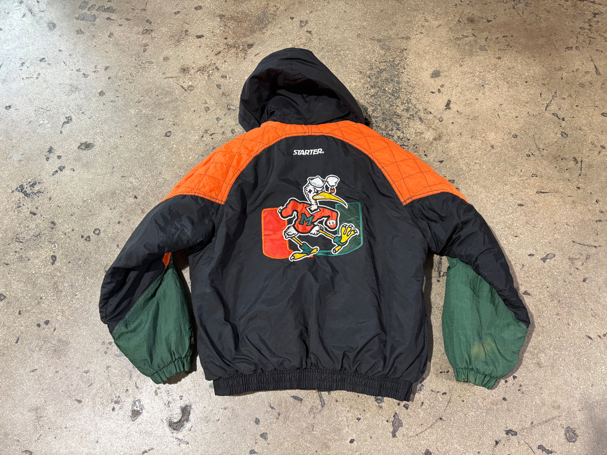 Starter Miami Hurricanes Jacket - Black/ Green / Orange Size Large