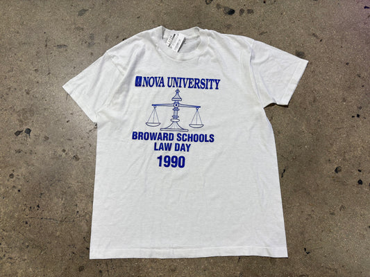 1990 Nova University Broward Schools Law Day Tee - White Size Medium (20.5x27.5)