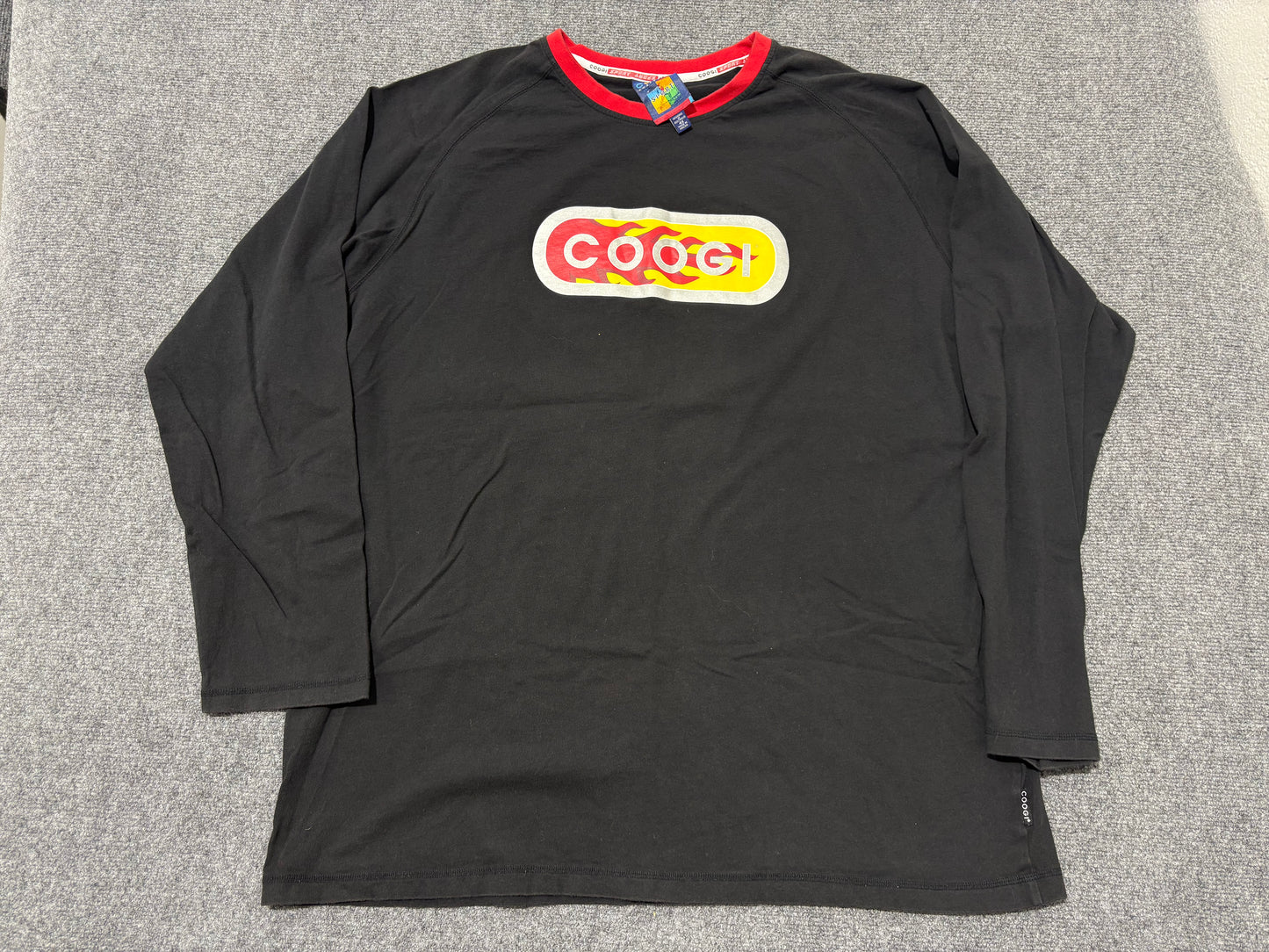 Coogi Ringer Flame Spellout Long Sleeve  Tee - Black Size 4XL